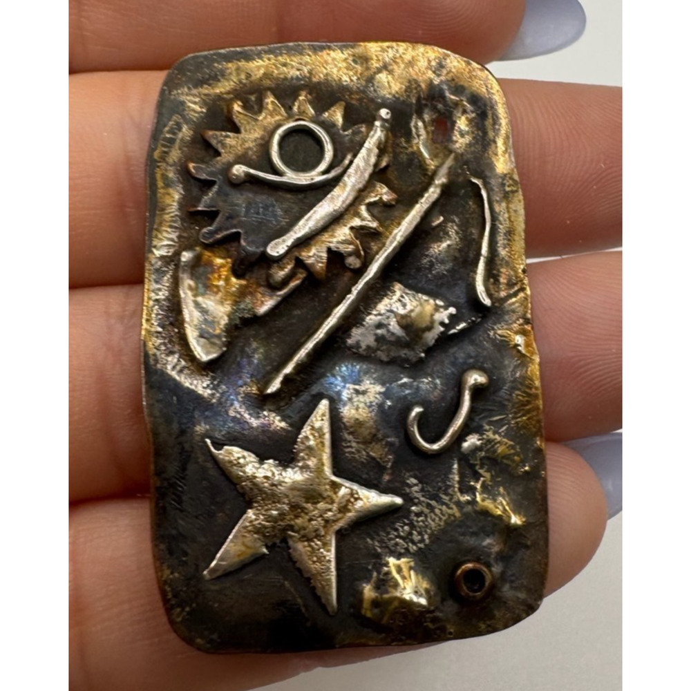 Vintage Brutalist Mixed Metal Artisan Star Sun Abstract Brooch Pin Handmade